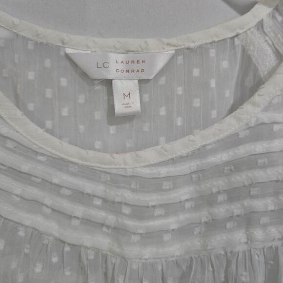 LC Lauren Conrad Women’s Medium White Chiffon Peasant Top Semi-Sheer - Picture 4 of 9